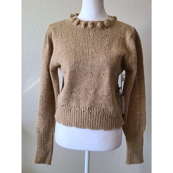ASTR The Label Women's Crop Sweater Small Cable Knit Glitter Brown Scallop Hem - Picture 1 of 12
